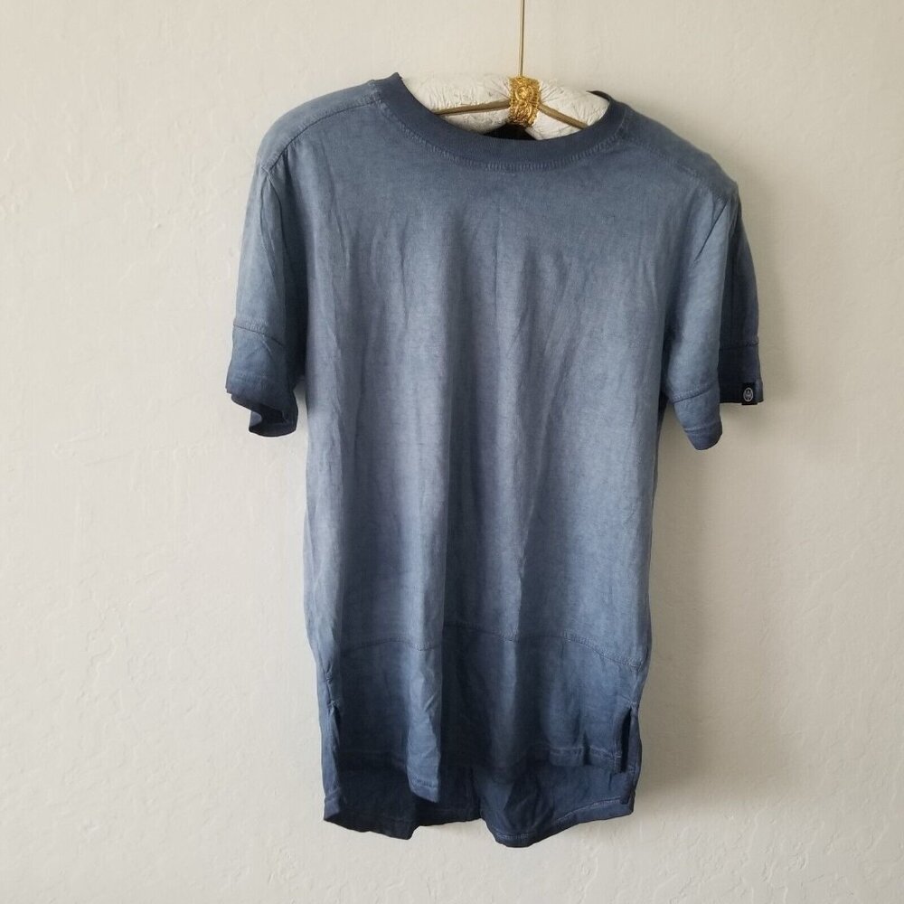 WT-02 Women's Casual Shirt Tee Hi-Lo Curve Hem Cotton Ombre Blue Size Small New